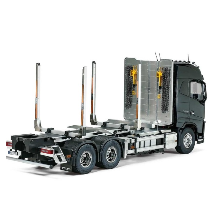 Tamiya Volvo FH16 Globetrotter 750 6x4 Timber Truck en escala 1/14. Cabina XL detallada, chasis 6x4, transmisión 3 velocidades y
