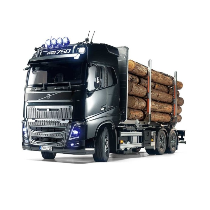 Tamiya Volvo FH16 Globetrotter 750 6x4 Timber Truck en escala 1/14. Cabina XL detallada, chasis 6x4, transmisión 3 velocidades y