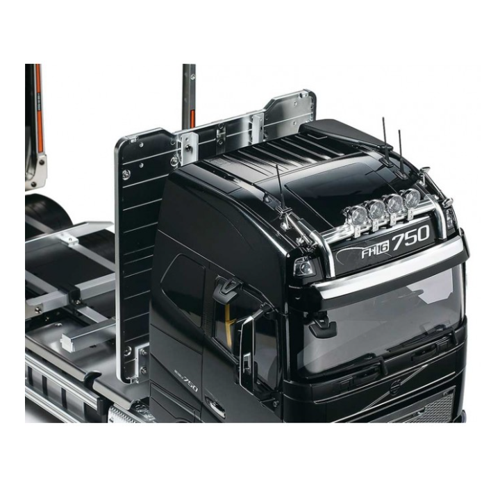 Tamiya Volvo FH16 Globetrotter 750 6x4 Timber Truck en escala 1/14. Cabina XL detallada, chasis 6x4, transmisión 3 velocidades y