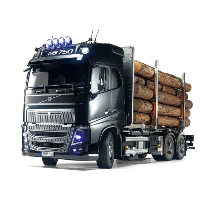 Tamiya Volvo FH16 Globetrotter 750 6x4 Timber Truck en escala 1/14. Cabina XL detallada, chasis 6x4, transmisión 3 velocidades y