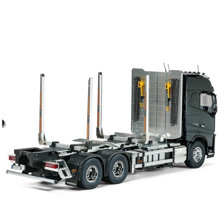 Tamiya Volvo FH16 Globetrotter 750 6x4 Timber Truck en escala 1/14. Cabina XL detallada, chasis 6x4, transmisión 3 velocidades y
