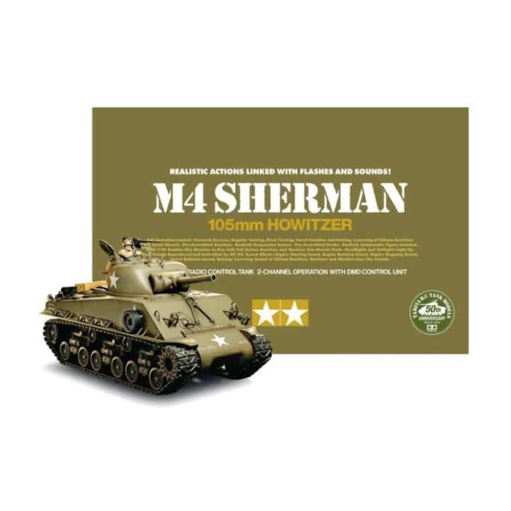 Tamiya M4 Sherman 105mm Howitzer 1/16 RC Full Option – Tanque aliado WWII