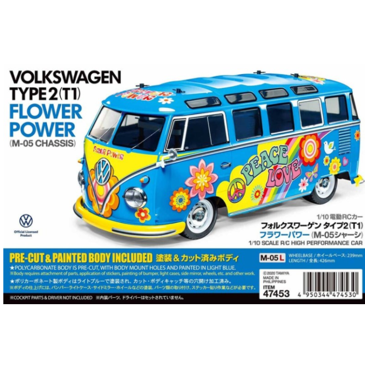 Tamiya M-05 VW Bus Type 2 (T1) Flower Power 1/10 | Kit RC hippie clásico