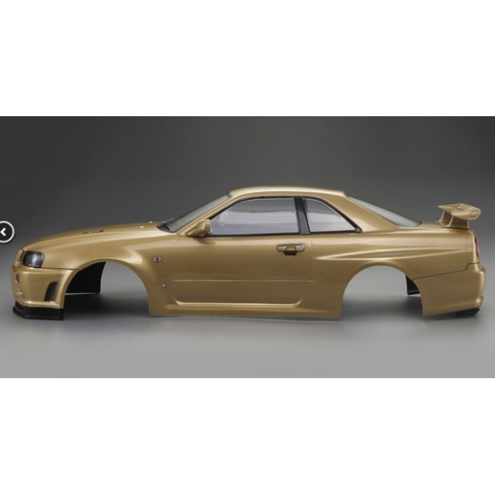 Killerbody Nissan Skyline R34 "Champagne-Gold" · Carrocería RC Pintada y Lista para Usar