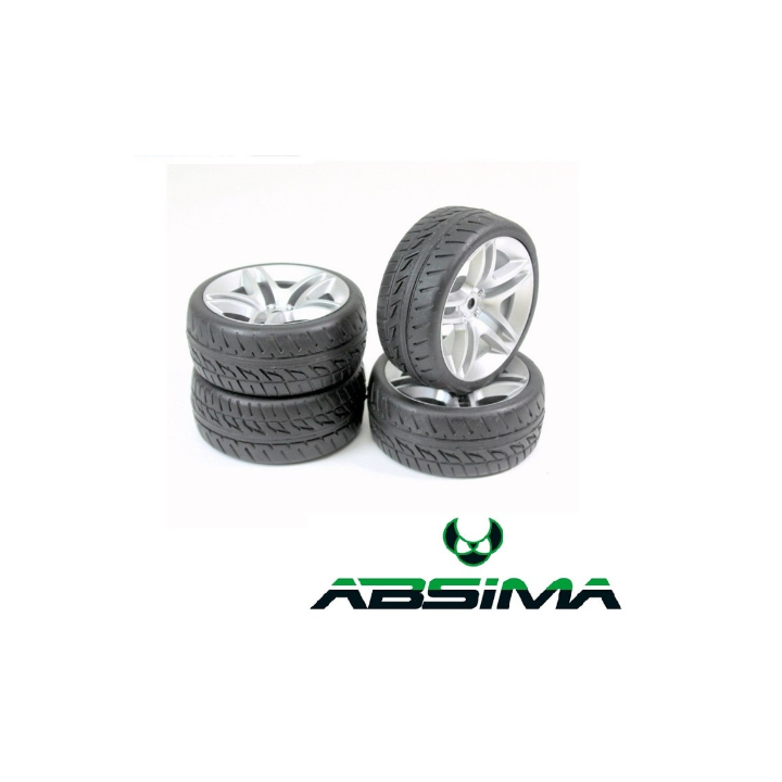 ABSIMA Wheel Set Onroad 10 Spoke Silver | Ruedas RC Onroad Plateadas de Competición