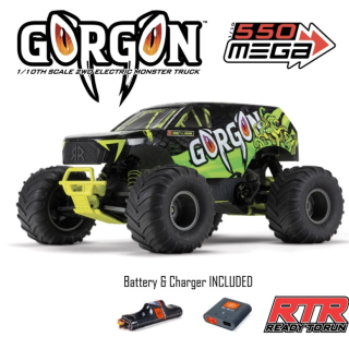 ARRMA Gorgon 4X2 MEGA 550 Brushed Monster Truck 1/10 RTR Amarillo (Batería y Cargador Incluidos)