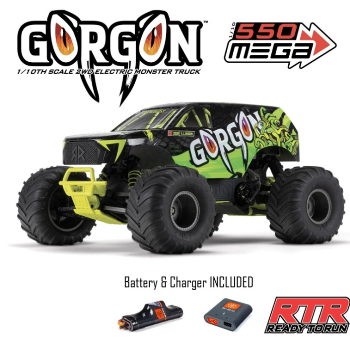 ARRMA Gorgon 4X2 MEGA 550 Brushed Monster Truck 1/10 RTR Amarillo (Batería y Cargador Incluidos)