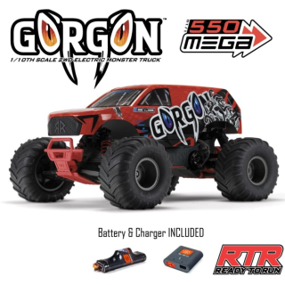 ARRMA Gorgon 4X2 MEGA 550 Brushed Monster Truck 1/10 RTR Rojo (Batería y Cargador Incluidos)
