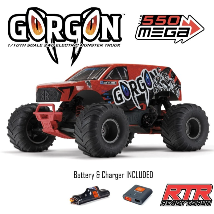 ARRMA Gorgon 4X2 MEGA 550 Brushed Monster Truck 1/10 RTR Rojo (Batería y Cargador Incluidos)