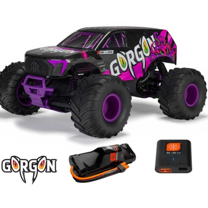 Arrma 1-10 GORGON 2WD RTR Brushed Monster Truck Purple con Batería y Cargador Incluidos