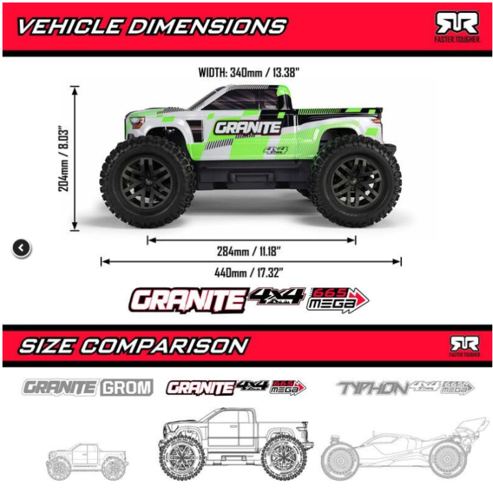 Arrma GRANITE MEGA 1-10 4X4 RTR Brushed Monster Truck Azul
