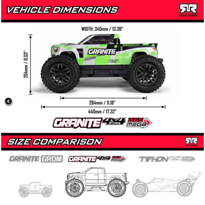 Arrma GRANITE MEGA 1-10 4X4 RTR Brushed Monster Truck Naranja