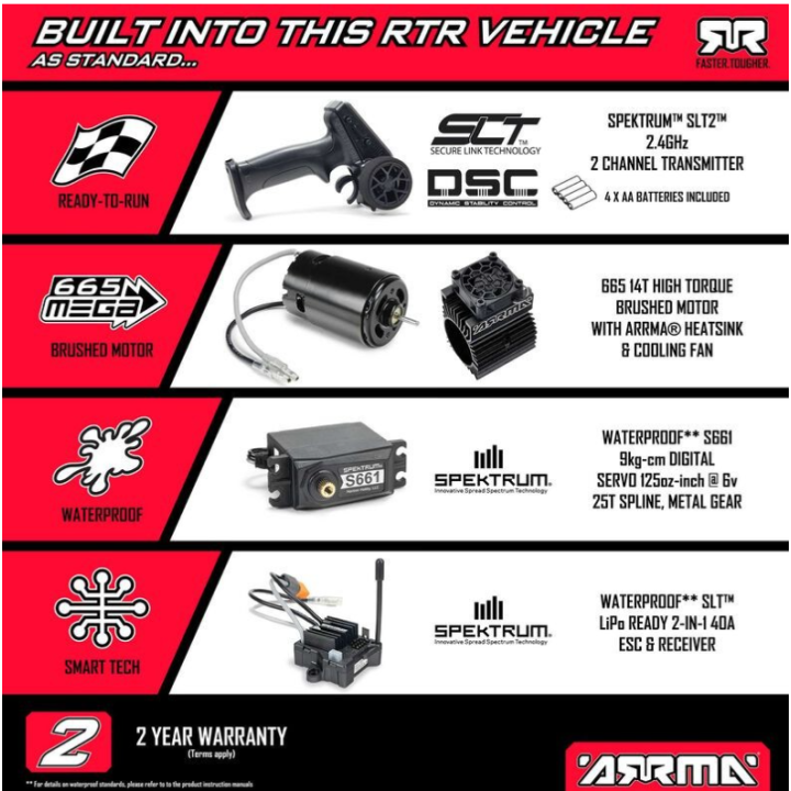 Arrma GRANITE MEGA 1-10 4X4 RTR Brushed Monster Truck Naranja