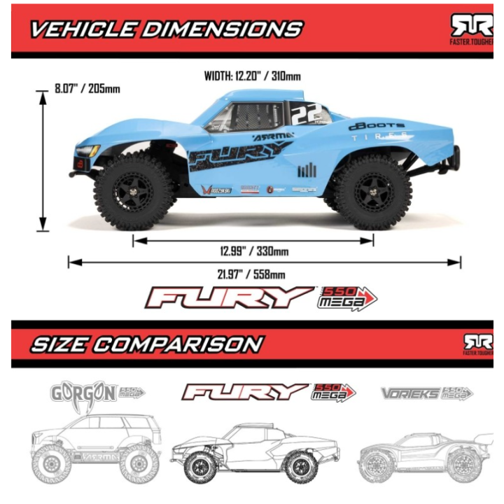 ARRMA Fury MEGA 550 1/10 2WD Short Course Truck RTR Rojo