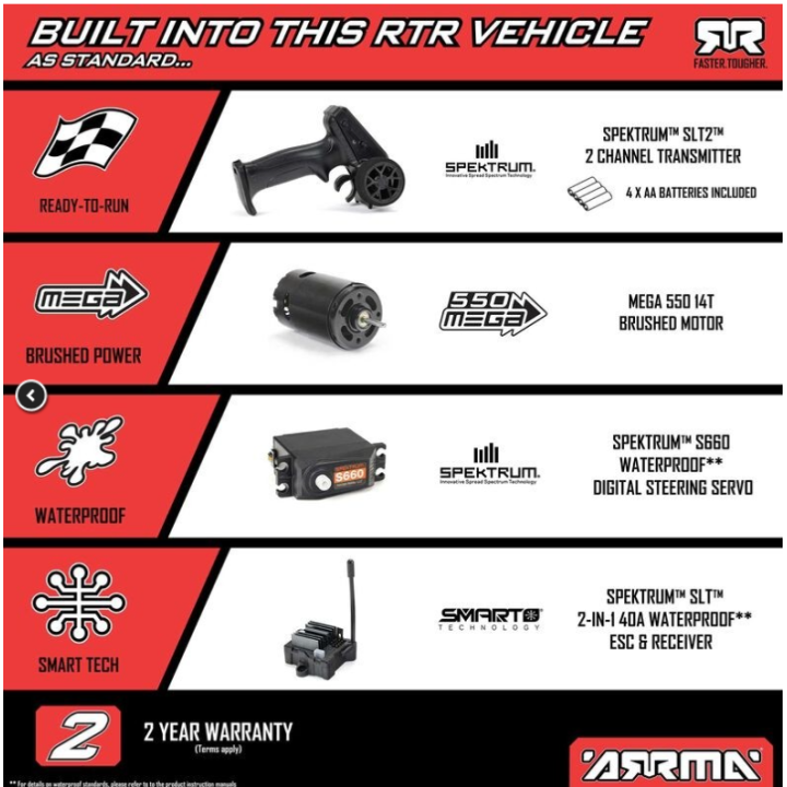 ARRMA Fury MEGA 550 1/10 2WD Short Course Truck RTR Rojo