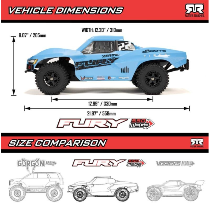 ARRMA 1/10 FURY MEGA 550 2WD Short Course Truck RTR Azul