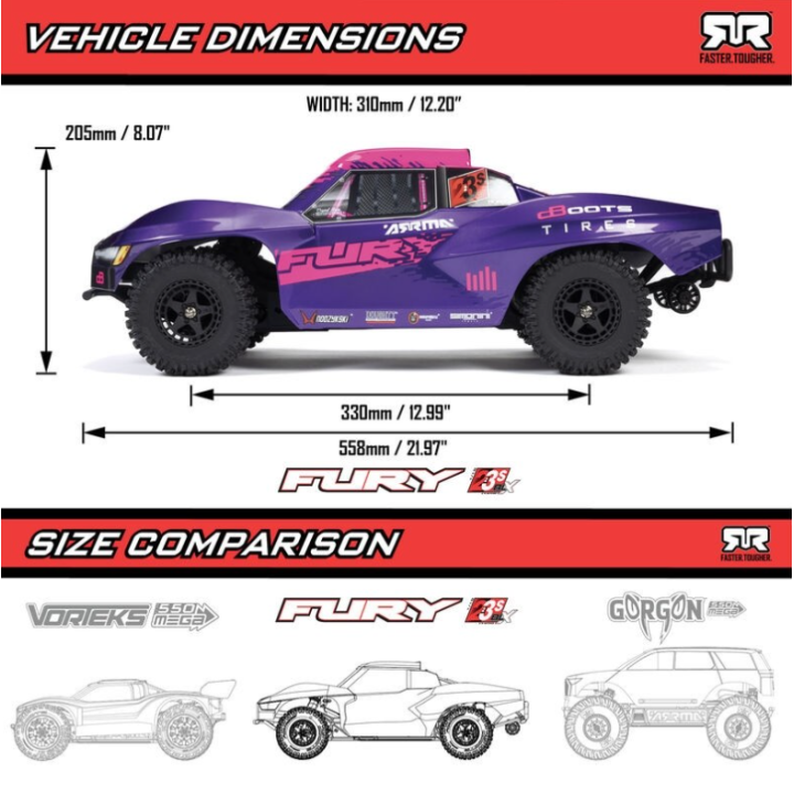 ARRMA 1/10 Fury 223S 2WD Brushless Short Course Truck RTR Azul