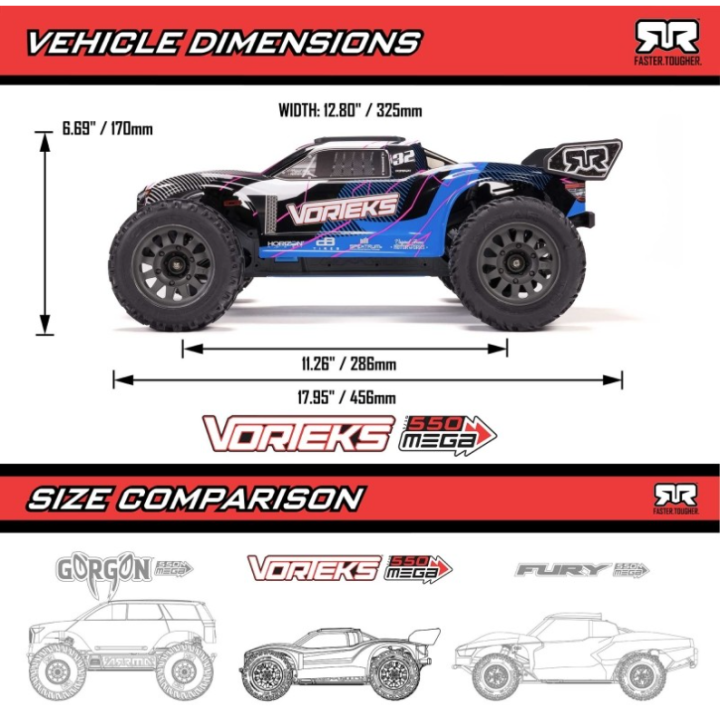 ARRMA VORTEKS MEGA 550 1/10 2WD Stadium Truck RTR Azul