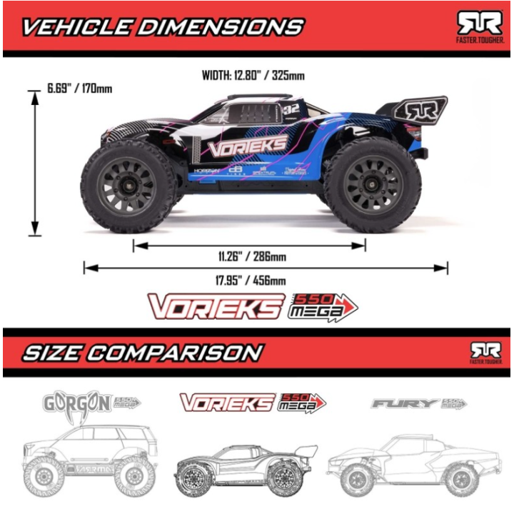 ARRMA VORTEKS MEGA 550 1/10 2WD Stadium Truck RTR Naranja