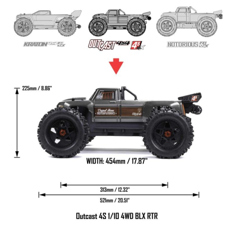 ARRMA 1/10 OUTCAST 4X4 4S V2 BLX Stunt Truck RTR Rojo