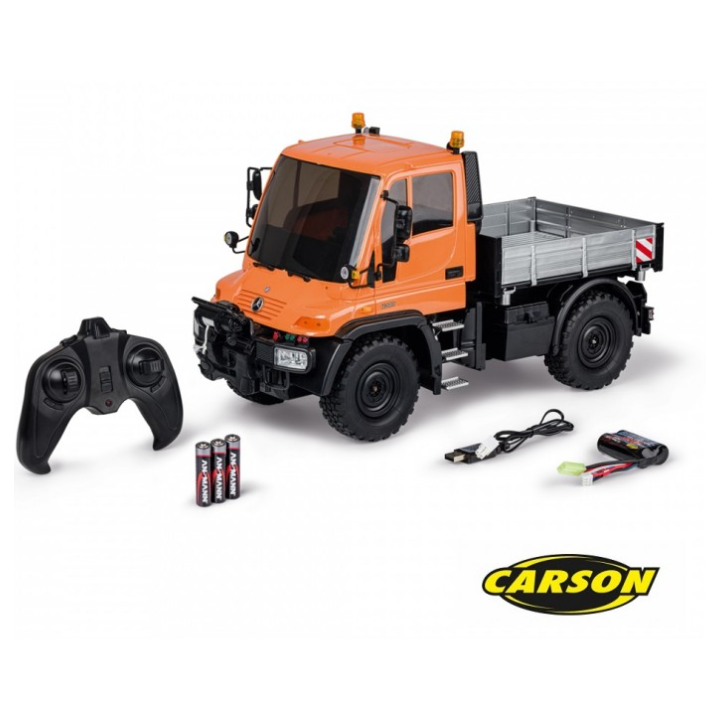 CARSON 1:12 MB Unimog U300 2.4GHz 100% RTR Naranja – Camión RC todoterreno realista