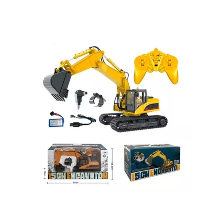ChatGPT Plus  Excavadora Huina HU1535-1 1/14 RC 15 Canales con Pala, Pinza y Martillo RTR