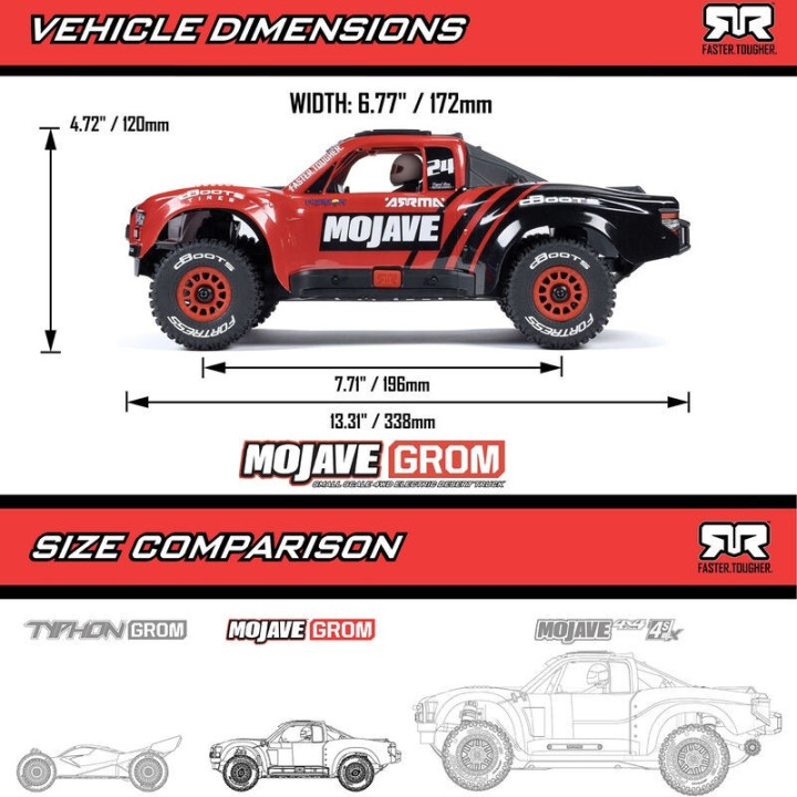 ARRMA MOJAVE GROM 1/16 Desert Truck 4X4 MEGA 380 Brushed RTR Rojo/Negro