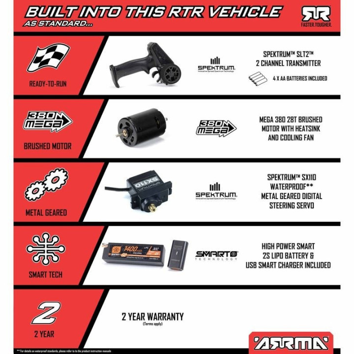ARRMA MOJAVE GROM 1/16 Desert Truck 4X4 MEGA 380 Brushed RTR Rojo/Negro