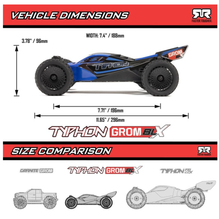 ARRMA Typhon Grom BLX 1/18 Buggy 4X4 Brushless RTR Azul