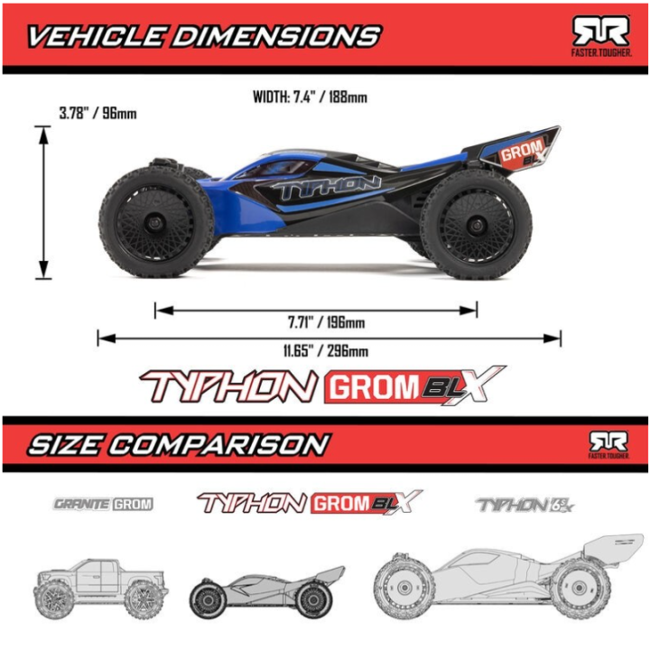 ARRMA Typhon Grom BLX 1/18 Buggy 4X4 Brushless RTR Rojo