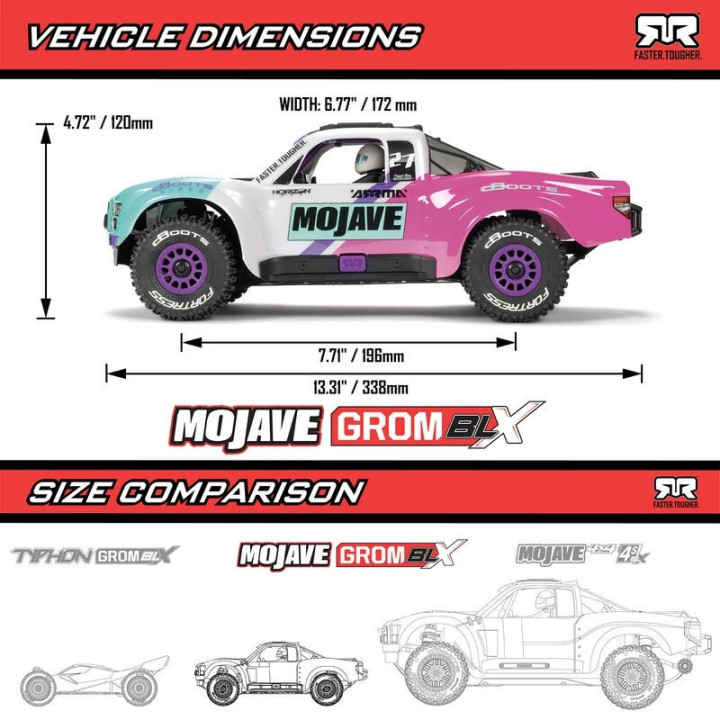ARRMA Mojave Grom BLX 1/18 Desert Truck Brushless RTR Azul/Blanco