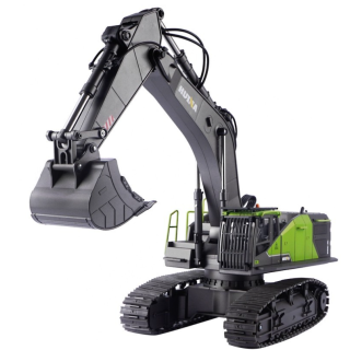 Excavadora RC HuiNa 1593 1/14 Verde 2.4GHz con Pala Metálica – 22 Canales Realistas