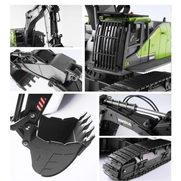 Excavadora RC HuiNa 1593 1/14 Verde 2.4GHz con Pala Metálica – 22 Canales Realistas