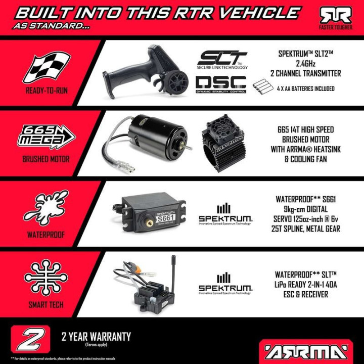 Arrma Red Typhon Mega 665 1/8 4X4 Brushed RTR Buggy