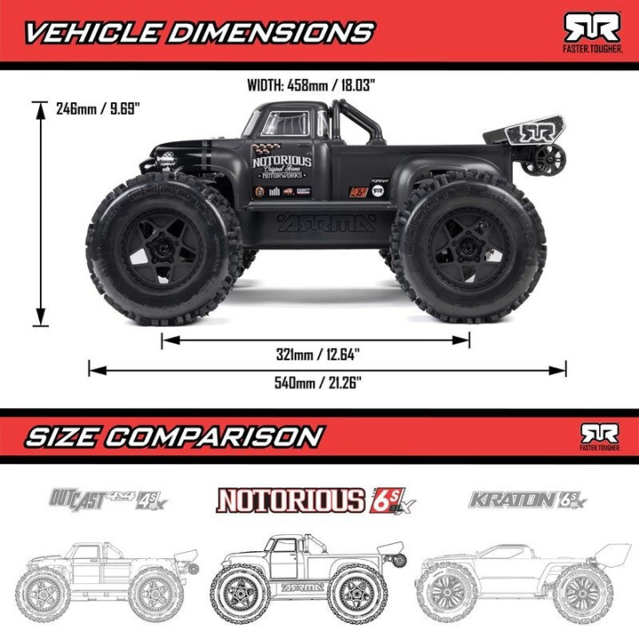 Arrma Notorious 6S V6 ST 4X4 BLX Brushless RTR Negro
