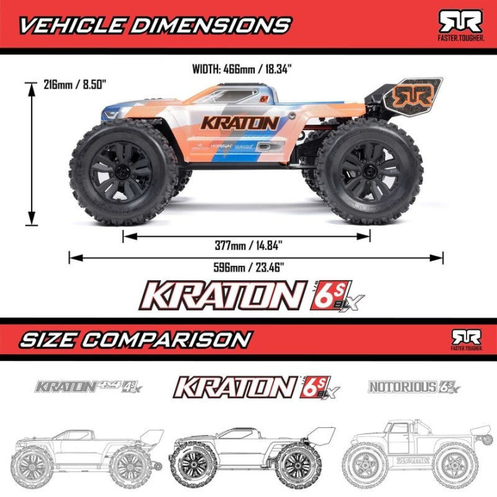 Arrma Kraton 6S V6 MT 4X4 BLX Brushless RTR Naranja