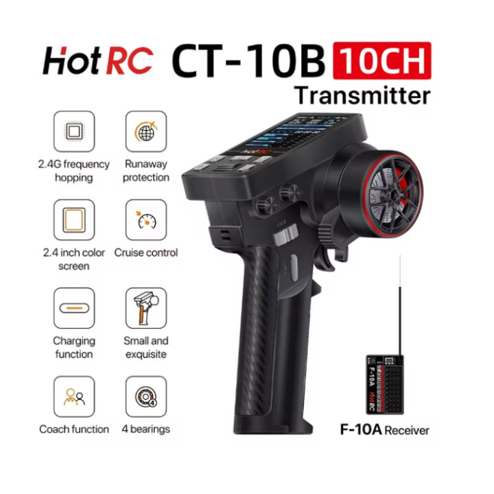 HOT-RC CT-10B 2.4 GHz 10CH (F10A RX) - Transmisor y Receptor para Modelismo RC