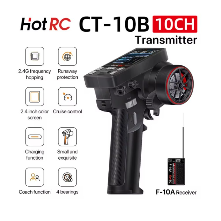 HOT-RC CT-10B 2.4 GHz 10CH (F10A RX) - Transmisor y Receptor para Modelismo RC