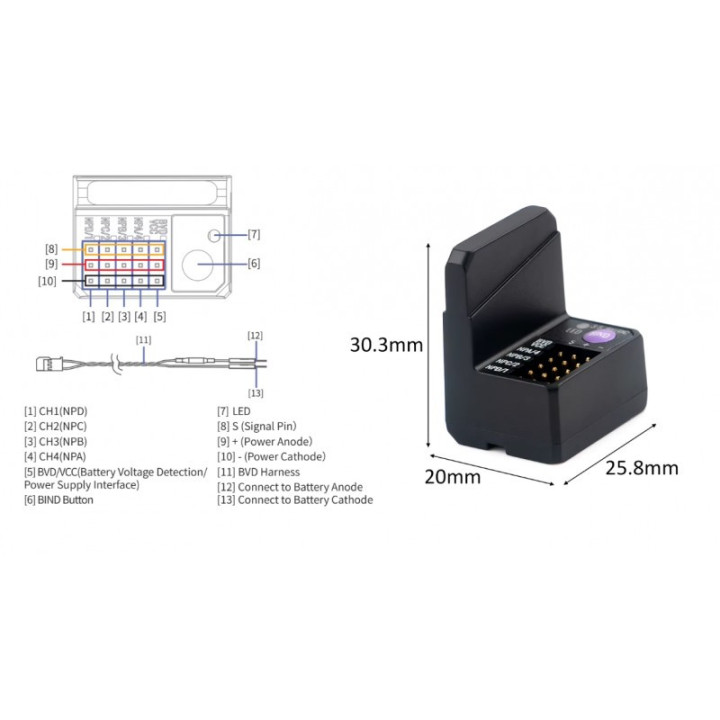 Flysky FGR4D Receptor 4 Canales 2.4GHz AFHDS 3A Sin Antena